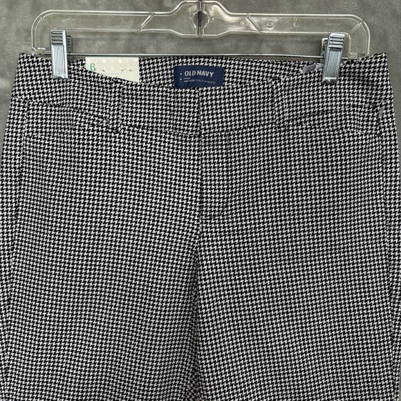 Old Navy Women’s Pixie Pants 6 Houndstooth Print Black Mid-Rise Stretch Preppy - Picture 2 of 8
